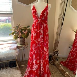 Red and White Floral Maxi Dress